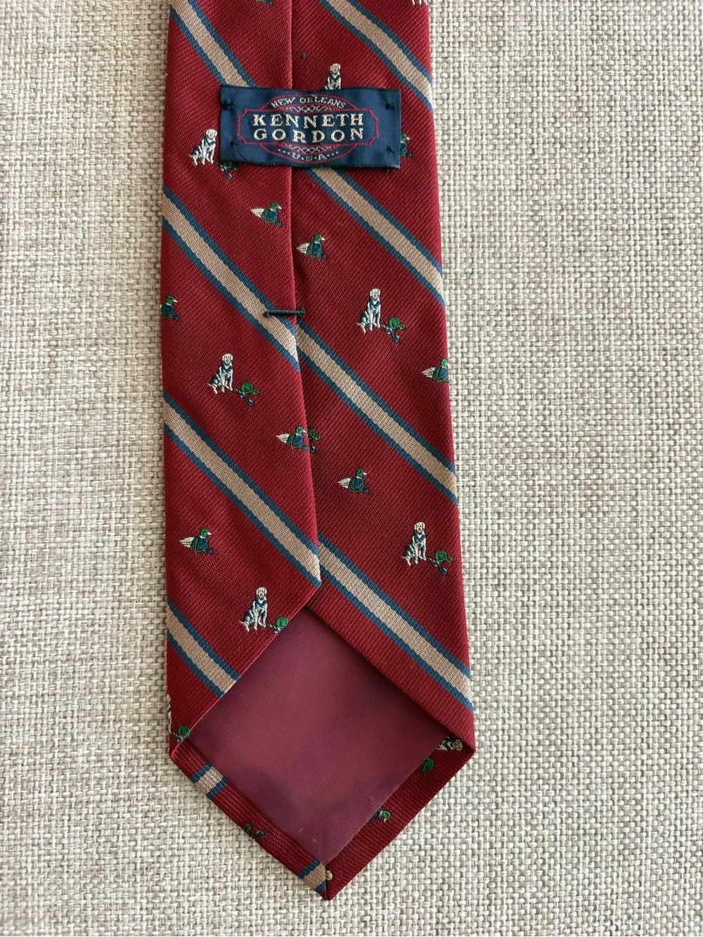 Kenneth Gordon Hunting Dog Duck Tie Burgundy Silk Blend England USA